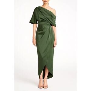 Theia Women's Moss Green One Shoulder Rayna Draped Gown Size 2